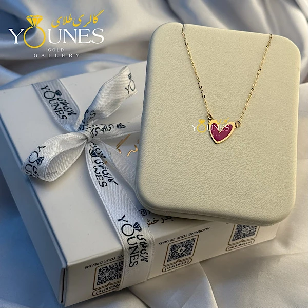 گردنبند میناکاری قلب صورتی باربی طلا